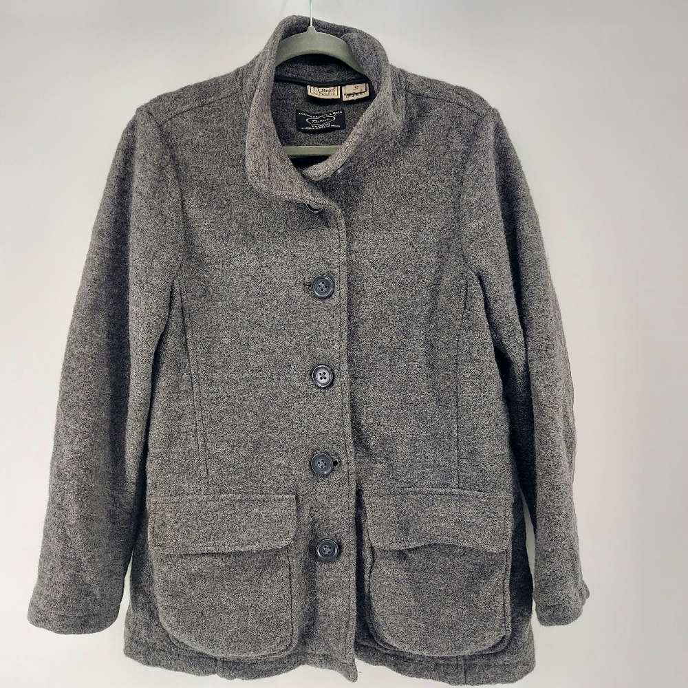 L.L. Bean Gray Wool Lightweight Jacket with Patch pockets Large Petite